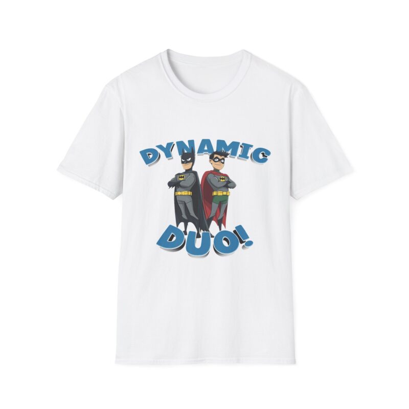 Dynamic Duo Unisex Softstyle T-Shirt | Fun Superhero Graphic Tee for Comic Lovers